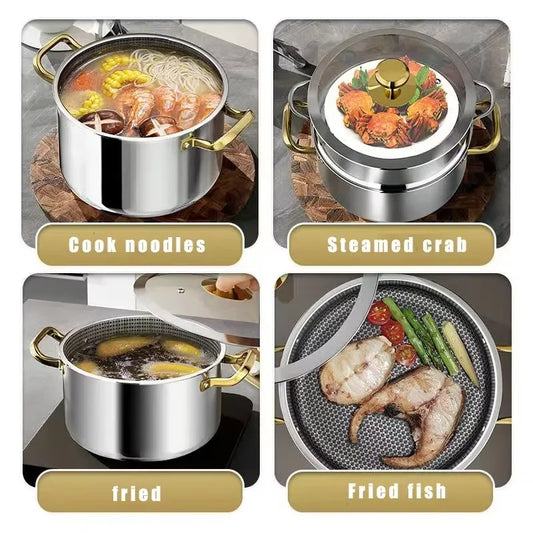 Stainless Steel Honeycomb Frying Pan with Lid